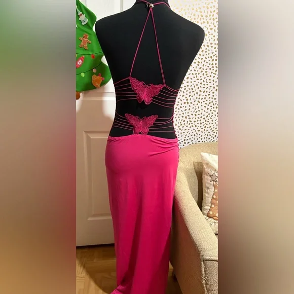 Pink Butterfly Backless Maxi Dress - Picture 4 of 9